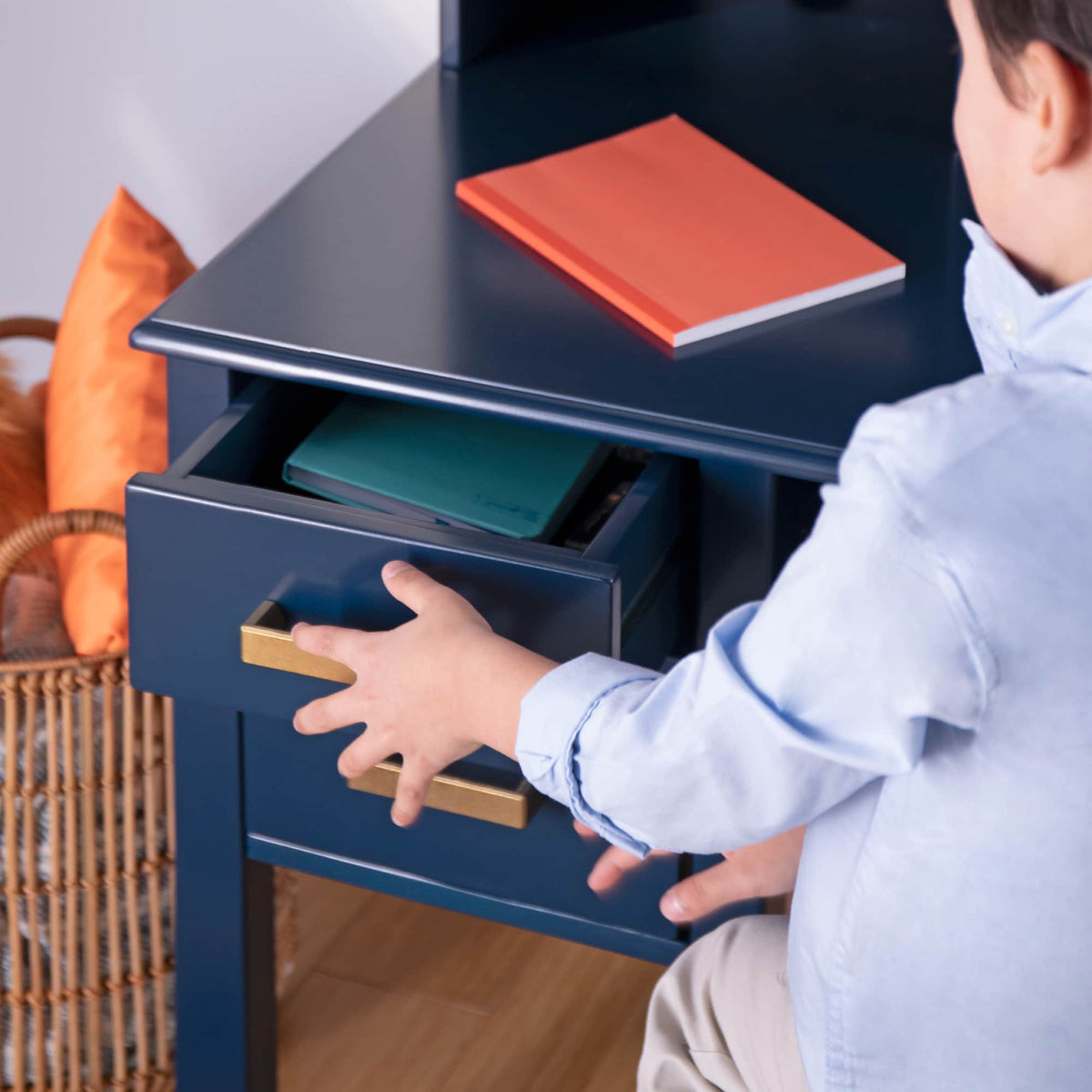 G27652 Taiga Desk and Hutch Navy Lifestyle Detail 1 | Navy