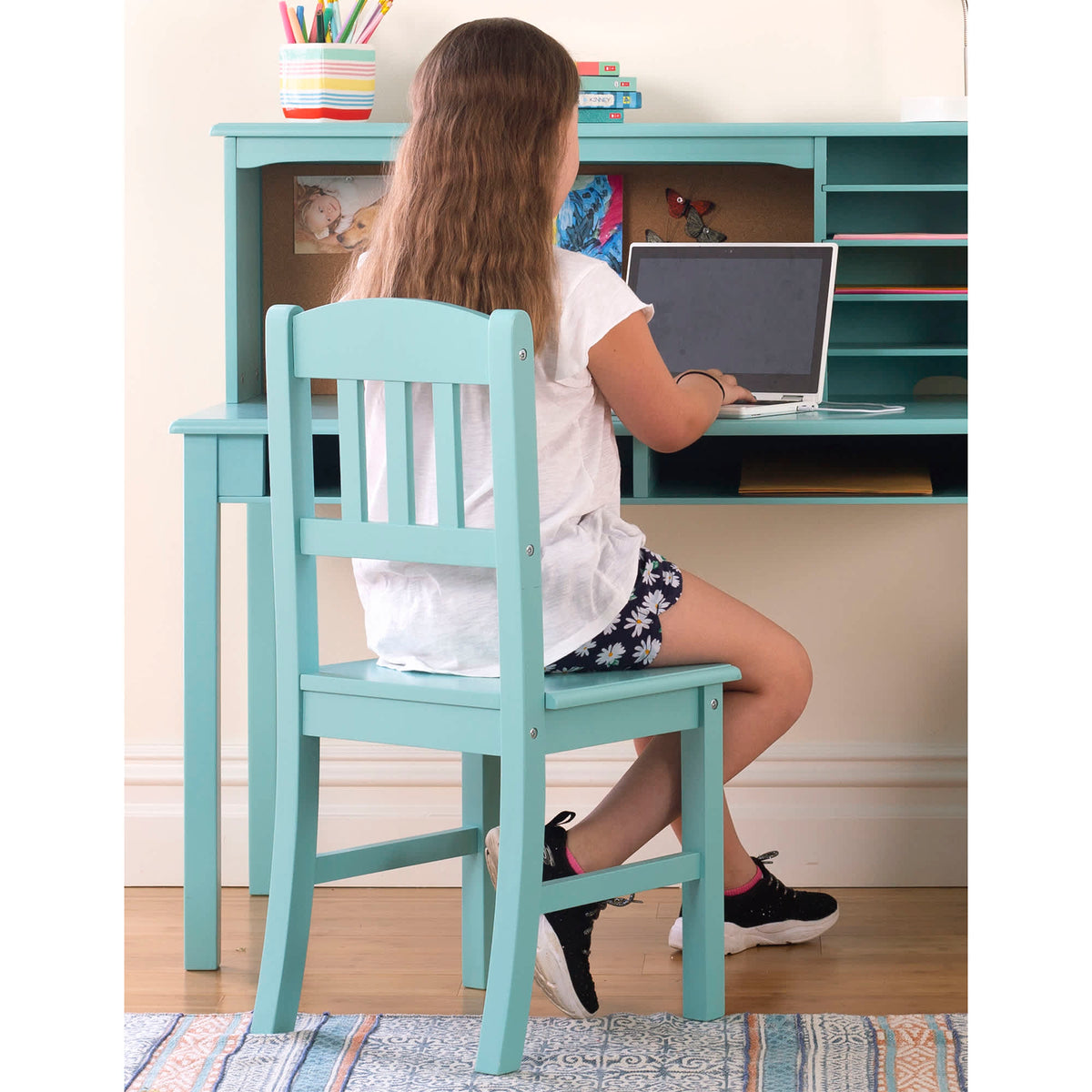 G27644 Childrens Media Desk and Chair Set Teal Chair Detail | Teal
