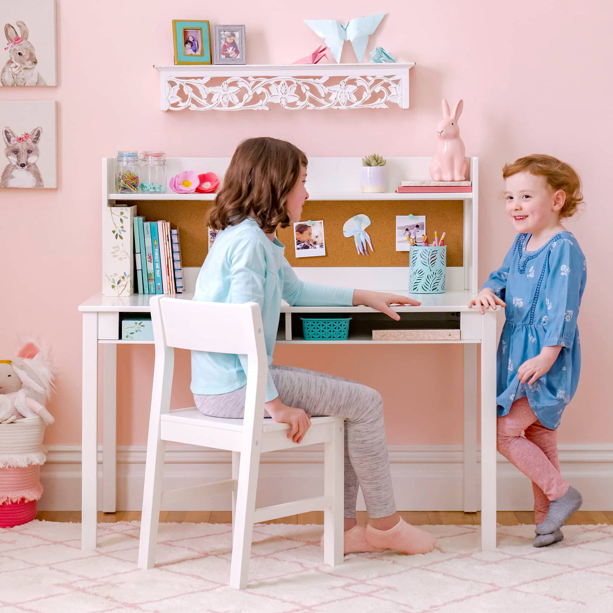 G76808 Martha Stewart Living and Learning Kids' Desk with Hutch and Chair White Lifestyle2 | Linen White
